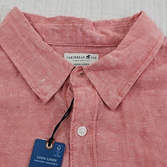 NEW Caribbean Joe 100% Linen Shirt Men's XL Red Long Sleeve Machine Washable NWT - Picture 6 of 14